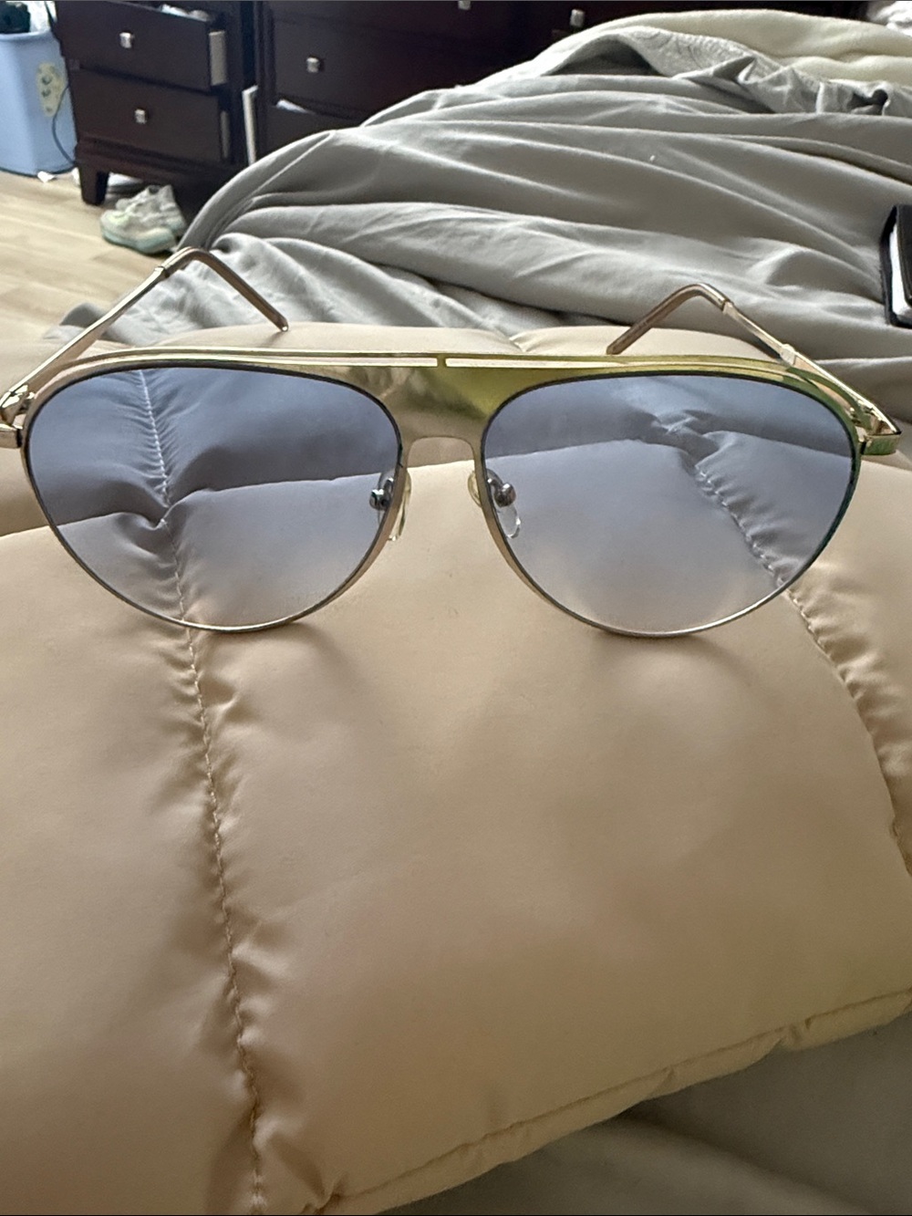 Gold Aviator Sunglasses with Light Blue Lenses - Men Accessories